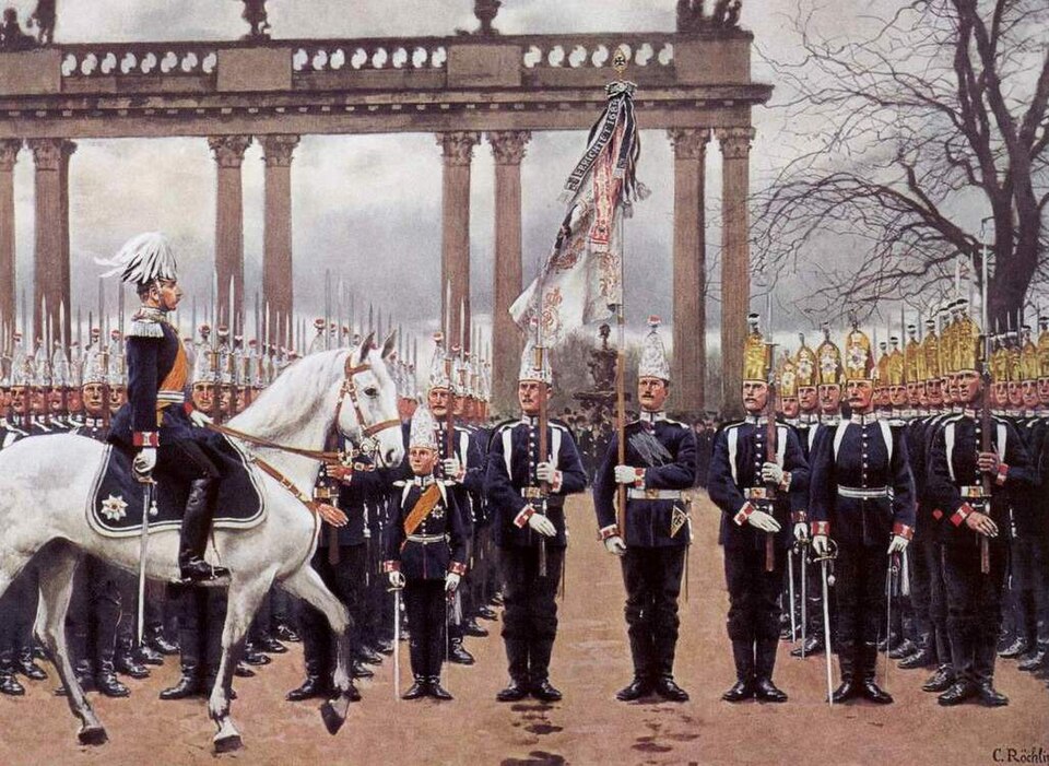 国家を軍事儀礼で統合するプロイセン近衛連隊の閲兵式の絵画