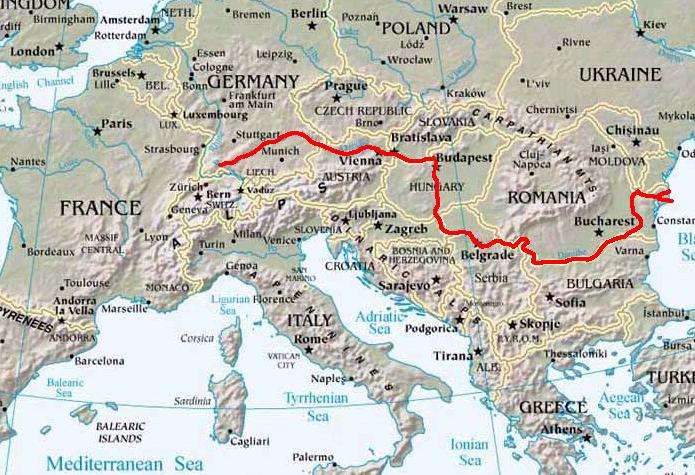 ヨーロッパを横断するドナウ川流路の図形