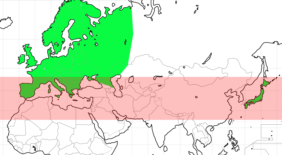 日本とヨーロッパの位置関係｜距離・同緯度の国・時差など