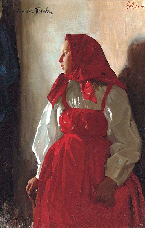 ロシアの女性民族衣装サラファン（赤色の装い）
