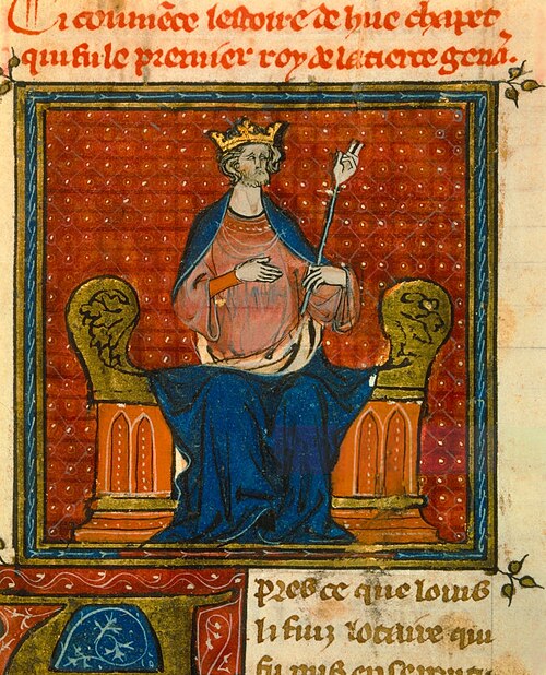 カペー朝成立を告げるユーグ・カペー戴冠の写本